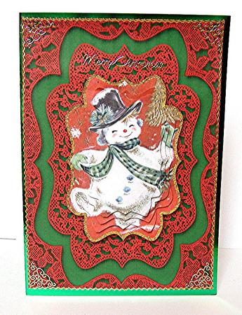 Vintage Happy Snowman Lace Card Front Step by Step by Maxine Jones