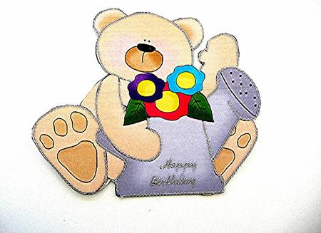 Teddy with Watering Can Shaped Card by Maxine Jones
