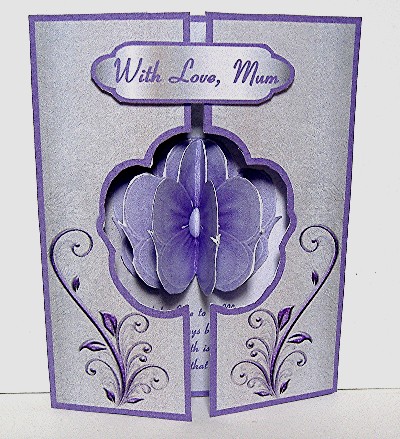 3D Silk Flower in Lilac Gatefold Aperture Card by Maxine Jones