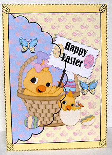 Easter Chicks in a Basket Scallop Envelope Card by Maxine Jones