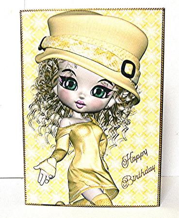 Emily in Yellow A4 Card Front #2 by Maxine Jones