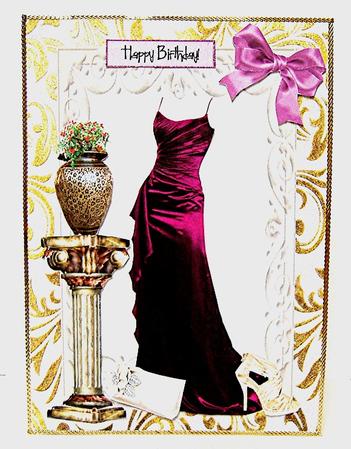 Elegant Ladies Satin Gown with Pillar & Vase of Flowers by Maxine Jones