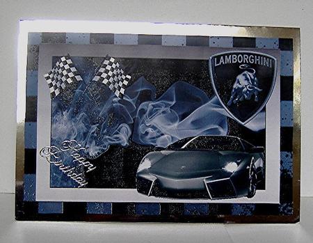 A4 Lamborghini on Smoke Background Decoupage by Maxine Jones