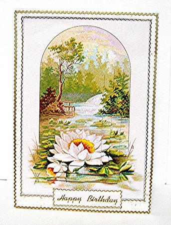 Lilies at the Waterfall - Pyramid Card by Maxine Jones