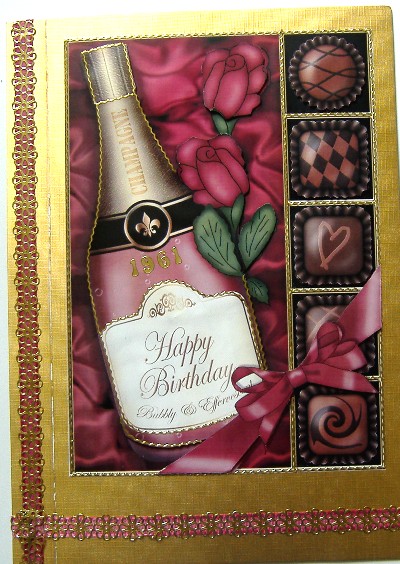 A4 Birthday Champers Chocs N Roses Card Topper by Maxine Jones