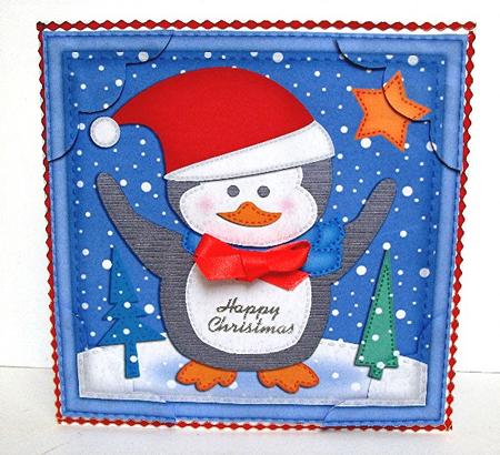 8 x 8 Xmas Penguin Scalloped Corner Topper by Maxine Jones