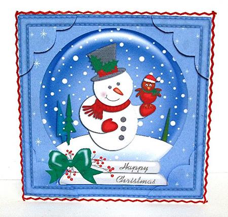 8 x 8 Xmas Snowman Snowglobe Scalloped Corner Topper by Maxine Jones