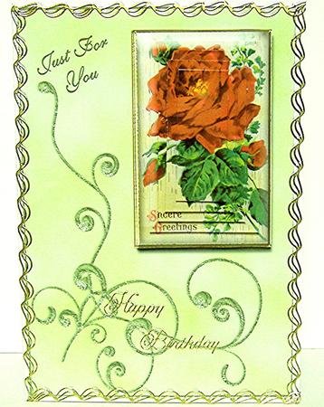 Framed Red Rose with Flourish in Green by Maxine Jones