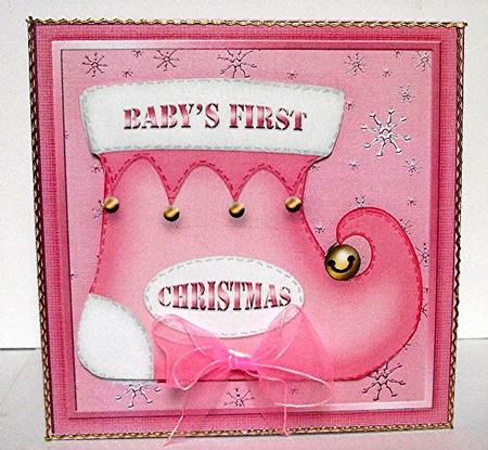 Babys First Christmas Stocking Quick Cut and Fold Card by Maxine Jones