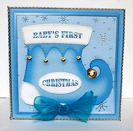 Babys First Christmas Stocking Quick Cut and Fold Card by Maxine Jones