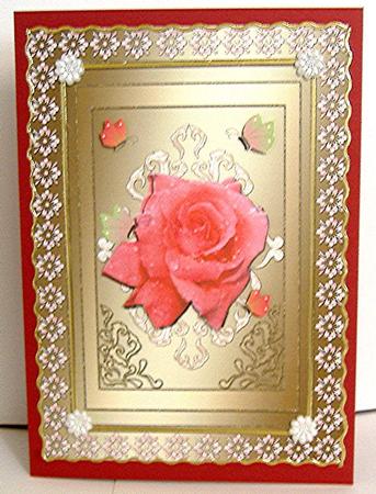 Framed Beautiful Rose with Ornaments & Butterflies (gold) by Maxine Jones
