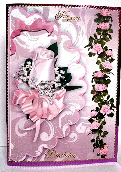 Pretty Pink Rose, with Border Roses on Scalloped Envelope by Maxine Jones