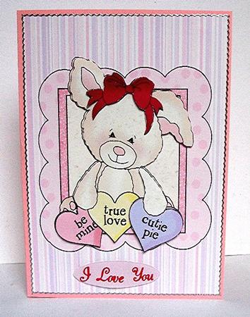 Cute White Rabbit with Love Hearts by Maxine Jones