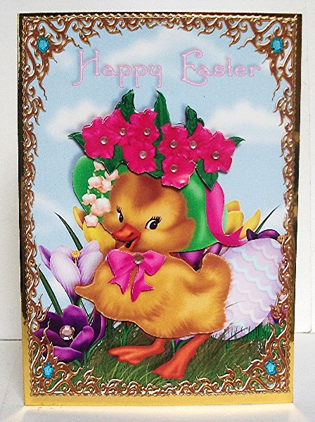 Chick in an Easter Bonnet Card Front with Decoupage by Maxine Jones
