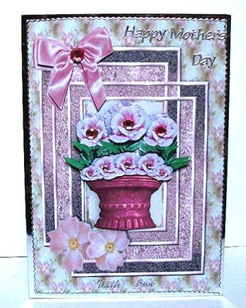 Hand Painted Pink Prairie Roses in a Vase with Bow by Maxine Jones