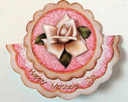 Cream Pink Rose for You Mom - Scallop Edge Wobble Card by Maxine Jones