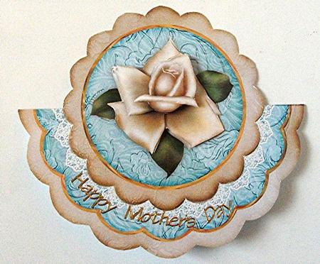 Cream Teal Rose for You Mom - Scallop Edge Wobble Card by Maxine Jones