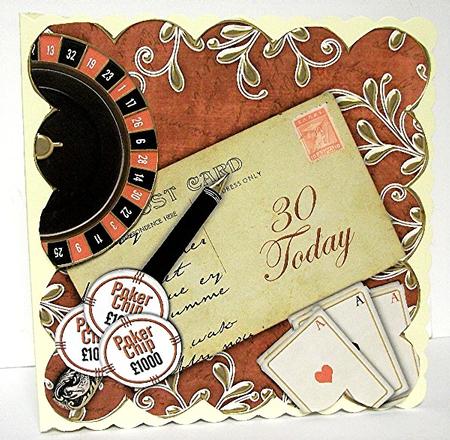 Red Roulette 30 Today 8in Scallop Decoupage Topper by Maxine Jones