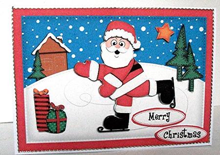 A5 Xmas Skating Santa Quick Card N 3D Decoupage by Maxine Jones