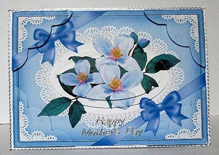 A5 Clematis Spray and Lace Scallop Corners and Pyramage by Maxine Jones