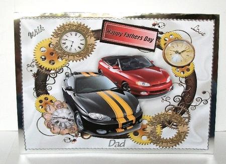 Sports Cars in Steampunk Frame for Fathers Day A4 by Maxine Jones