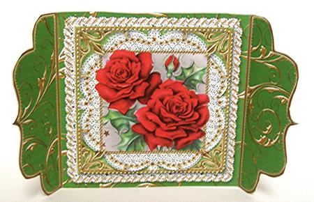 Beautiful Red Roses 1 Lace Bracket Wrap Card by Maxine Jones