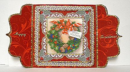 Christmas Wreath Lace Bracket Wrap Card by Maxine Jones