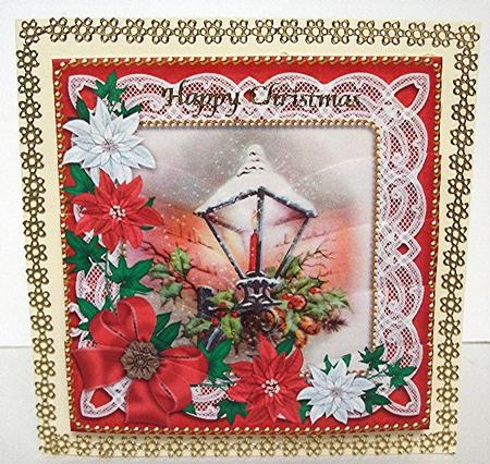 Christmas Lantern Red Poinsettia 5in V Bottom Stacker by Maxine Jones