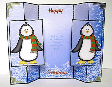 Jolly Penguin Double Foldback Card by Maxine Jones