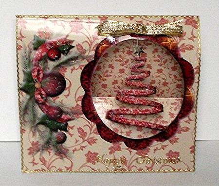 Red Christmas Tree Tent Aperture Card by Maxine Jones