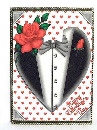 Black/white Tuxedo Heart with Red Rose A4 by Maxine Jones