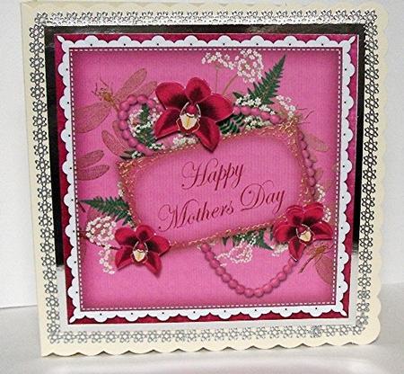 Cerise Orchid Happy Mothers Day 8in Vintage Decoupage Topper by Maxine Jones