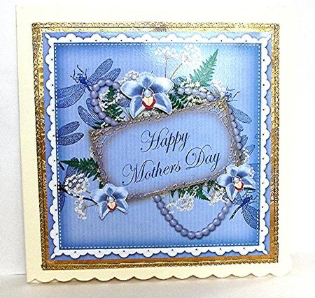 Blue Orchids Happy Mothers Day 8in Vintage Decoupage Topper by Maxine Jones