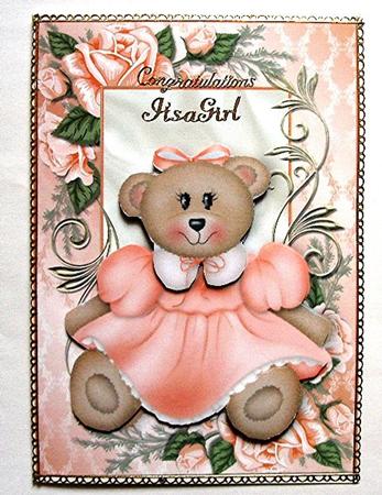 Cute Little Girl Teddy in Peach Rose Frame by Maxine Jones