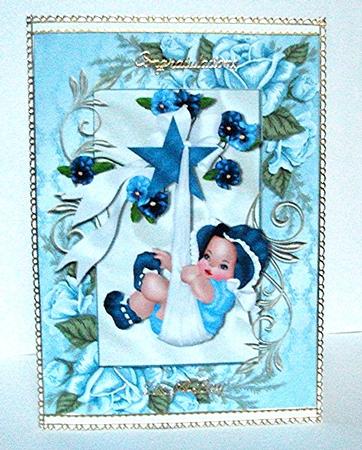Baby Boy in Blue Rose Frame A4 by Maxine Jones