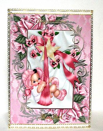 Baby Girl in Pink Rose Frame A4 by Maxine Jones