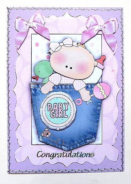 Baby Girl in Denim Pocket with Bows by Maxine Jones