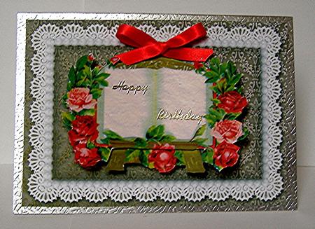 Roses & Book Card Front by Maxine Jones