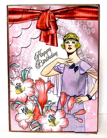 Art Deco Lady in Lilac with Lilies Deckle Edge Stacker by Maxine Jones