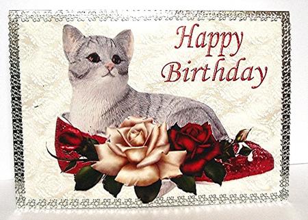 Kitten in Shoe on Lace with Red Roses A4 by Maxine Jones