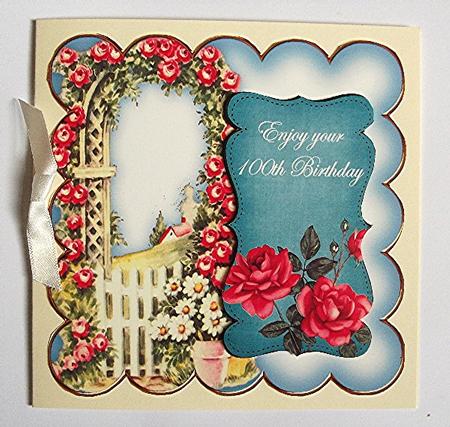 Teal Rose Arch 100th Birthday 8in Scallop Topper by Maxine Jones