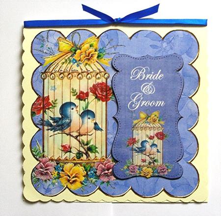Blue Lovebirds Bride & Groom 8in Scallop Topper by Maxine Jones