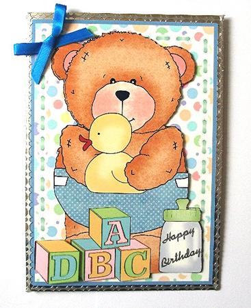 Building Blocks - Baby Boy Teddy with Yellow Duck by Maxine Jones