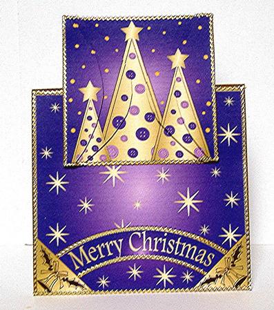 Buttons Christmas Trees Vertical Fold Back Purple by Maxine Jones