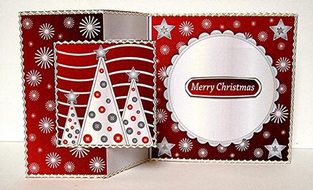 Button Silver Christmas Trees Fold Back Red by Maxine Jones