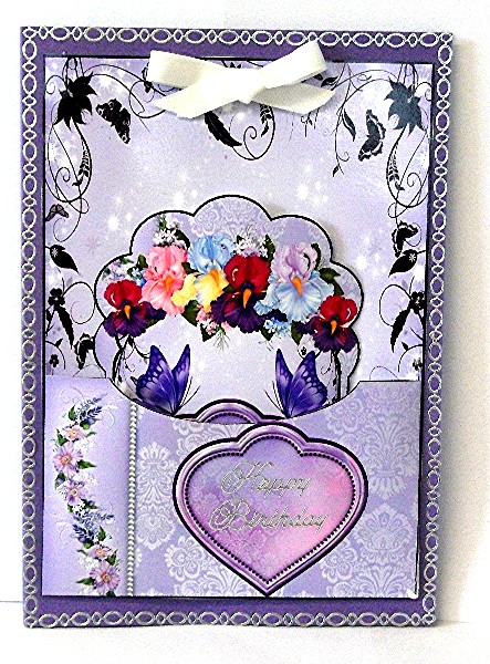 Purple Floral Butterfly Pocket Card Front by Maxine Jones