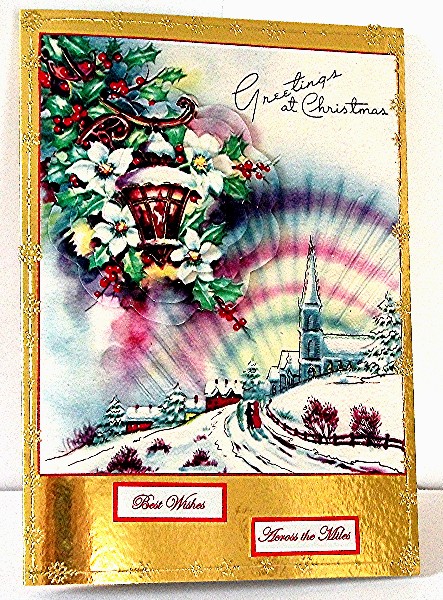 Vintage Christmas, Holly, Lamp and Church by Maxine Jones
