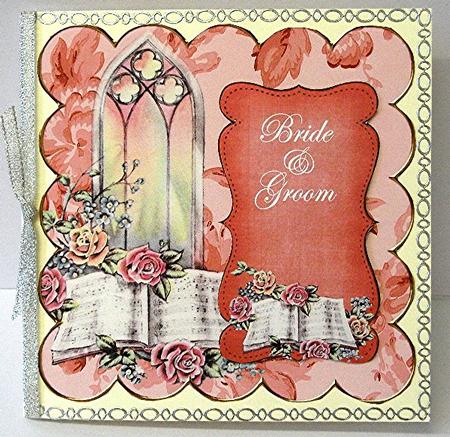 Pink Glory Window Bride & Groom 8in Scallop Topper by Maxine Jones