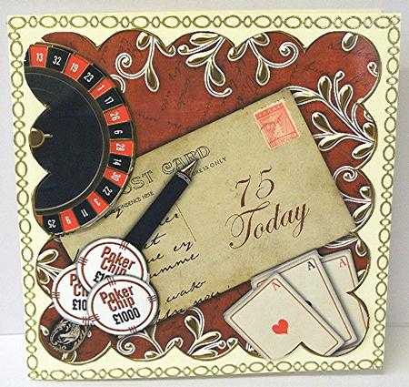 Red Roulette 75 Today 8in Scallop Decoupage Topper by Maxine Jones