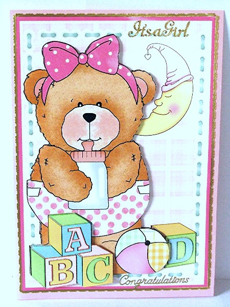 Building Blocks - Baby Girl Teddy with Bottle by Maxine Jones